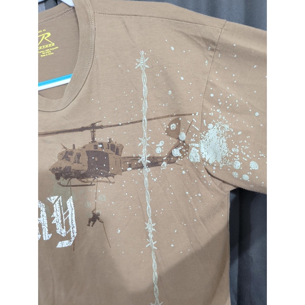 Rothco Mens XL Brown Army Helicopter Graphic T Shirt Military Vintage Style